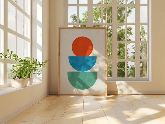 Geometric Abstract Poster, Mid-century Modern Color Block Print