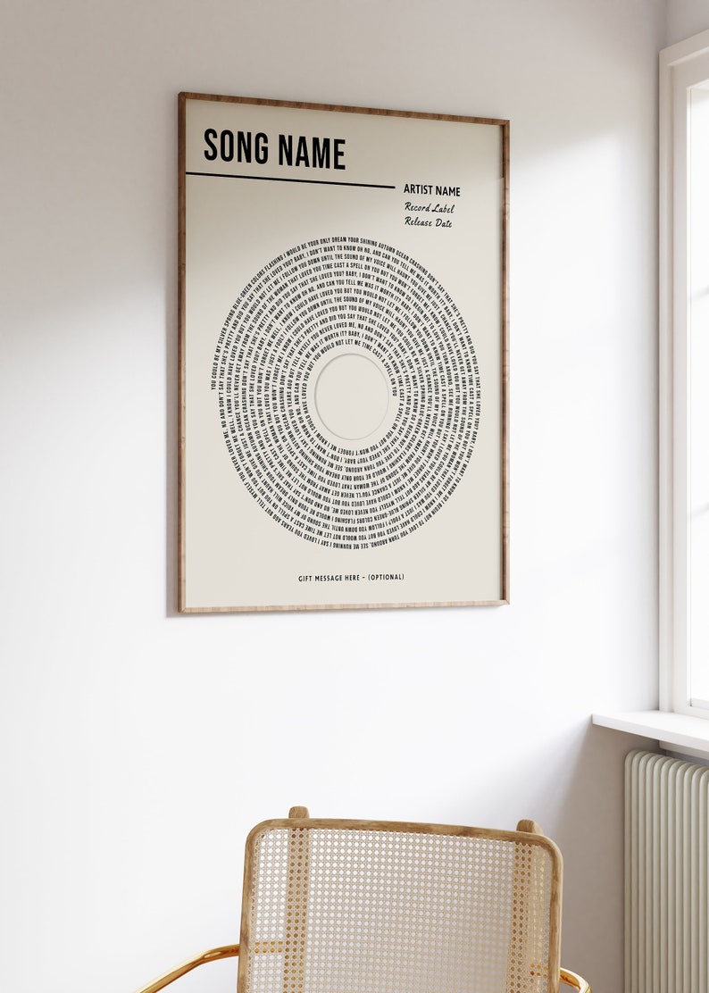 Stampa di testi in vinile personalizzati, Poster musicale personalizzato, Regalo musicale personalizzabile, Regalo di anniversario, Regalo musicale, Canzone danzante di nozze, A1/A2/A3/A4 immagine 3