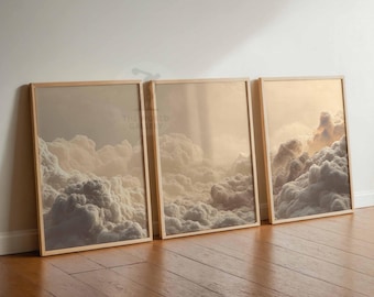 Neutral Cloud Print Set, Beige Sky, Vintage Wall Art
