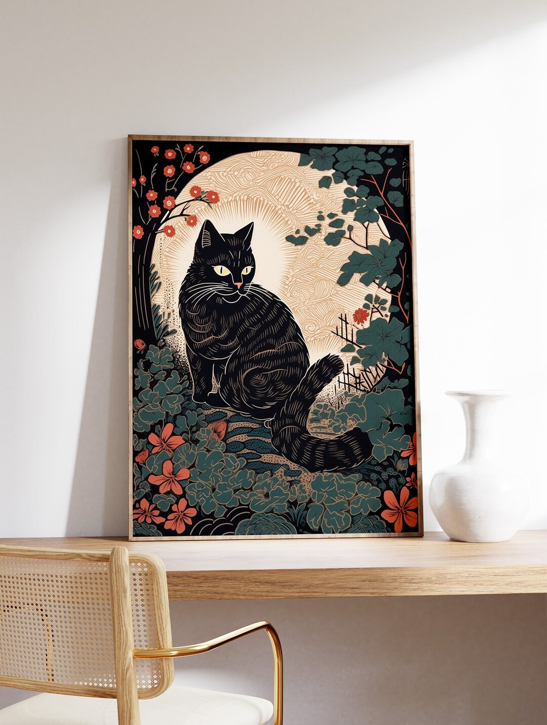Vintage Japanese Cat Poster, Japanese Cat Print, Cat Gift, Gift for Cat