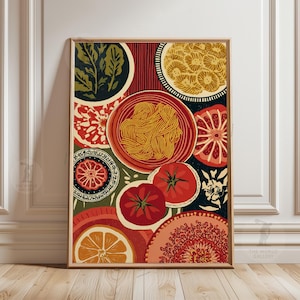 Red Pasta Poster | Eclectic Kitchen Wall Art | Modern Still Life Print image 1