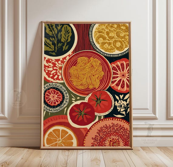 Red Pasta Poster | Eclectic Kitchen Wall Art | Modern Still Life Print
