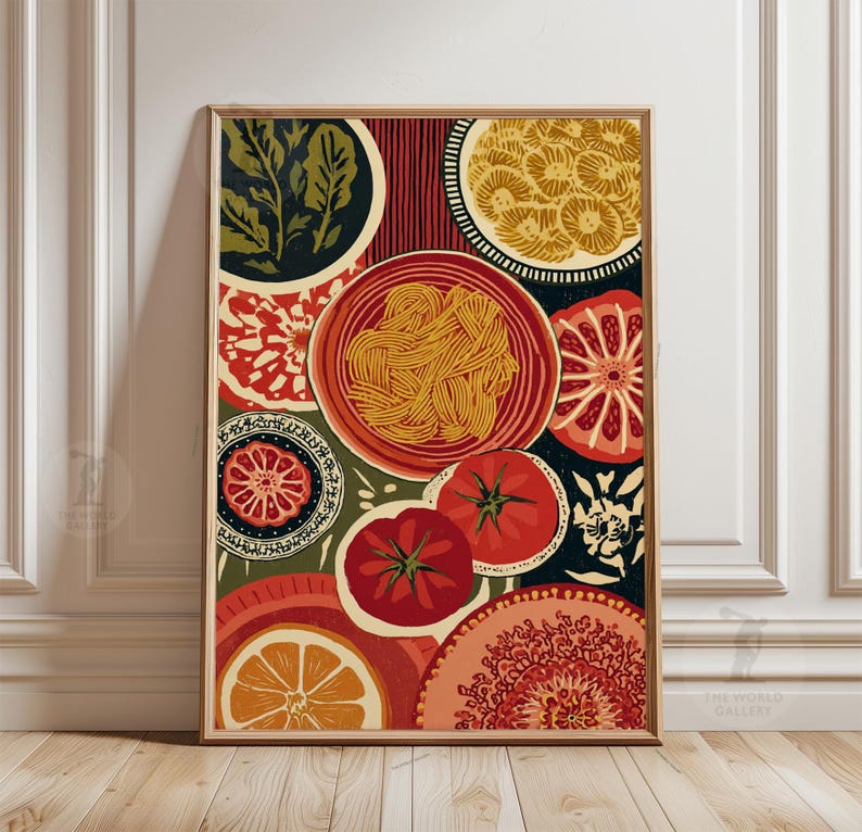 Red Pasta Poster | Eclectic Kitchen Wall Art | Modern Still Life Print image 1