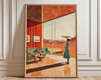 Retro Sci-Fi Space Print, 70s Surreal Landscape Decor