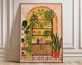 Botanical Houseplant Print, Boho Plant Lover Decor