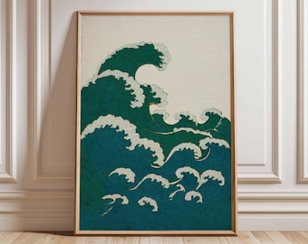 Japanese Wave Art Print, Minimalist Ocean Poster, Modern Coastal Wall Art, Traditional Style Illustration, Zen Home Decor