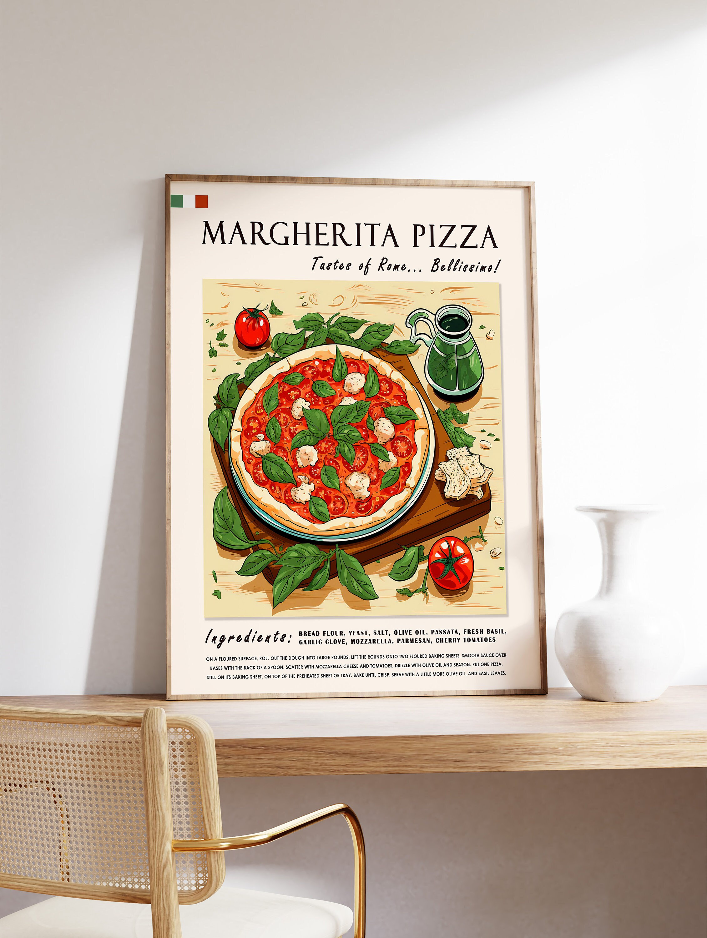 イタリア ミッドセンチュリー 50s-60s スクラッフィート プレート Margherita Pizza Poster, Italian Food Kitchen Print - Etsy