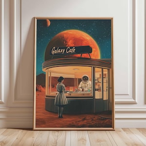 Póster retro de ciencia ficción, decoración cósmica surrealista de los años 70, póster espacial futurista, impresión de paisaje vintage, obra de arte espacial para dormitorio y sala de estar.