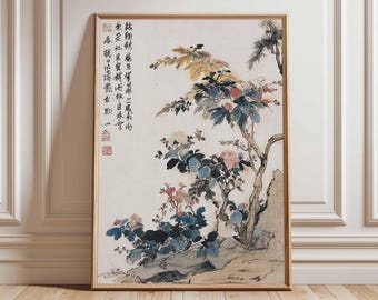 Japanese Botanical Wall Art, Vintage Floral Print, Traditional Asian Nature Poster