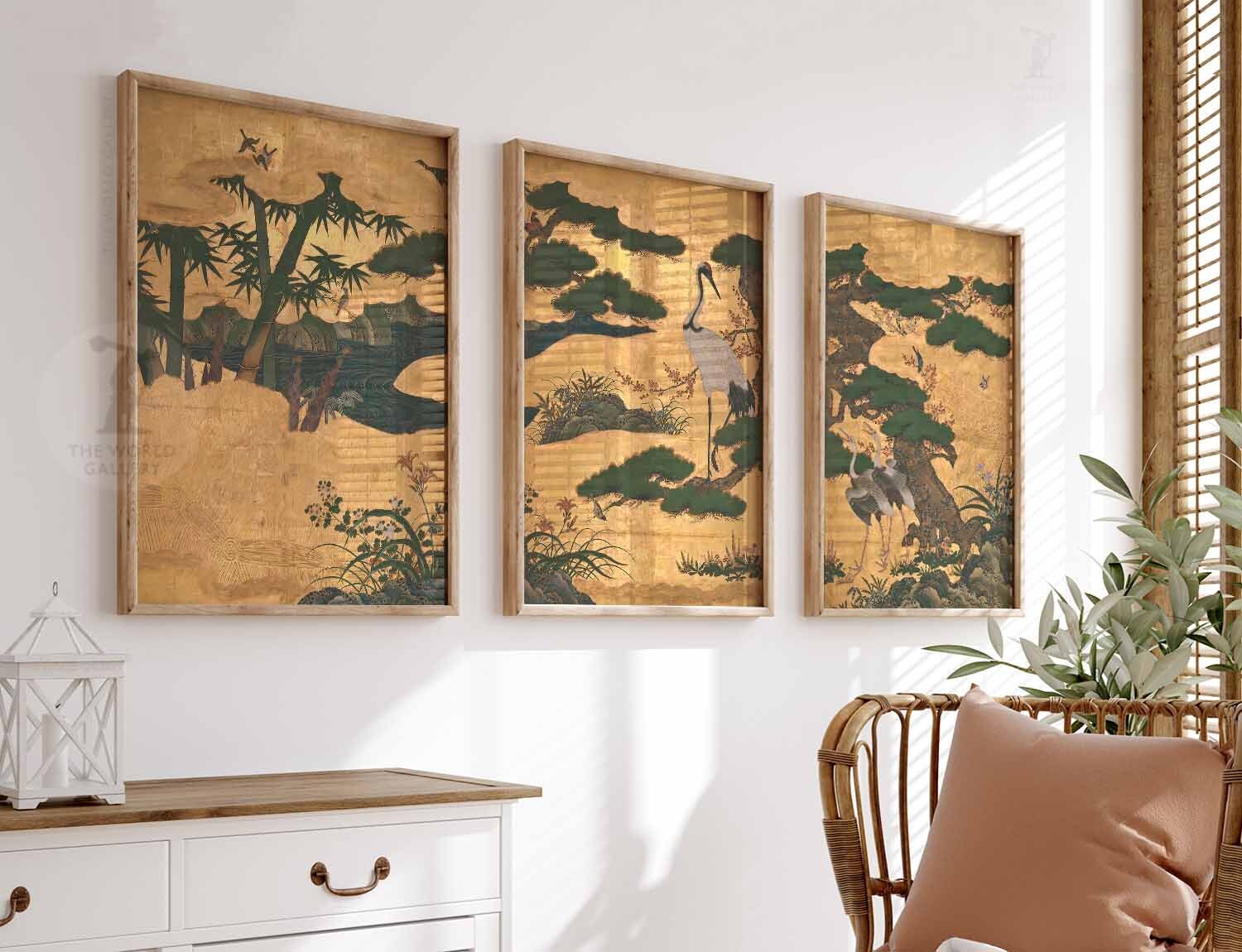 Japanese Birds and Flowers Poster Set, Kano Motonobu Oriental Art