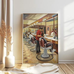 Barbershop Poster, Retro Barber Wall Art, Hairdressing Print, Classic Barbershop Decor, Barber Shop Poster, Plants Art, City Art