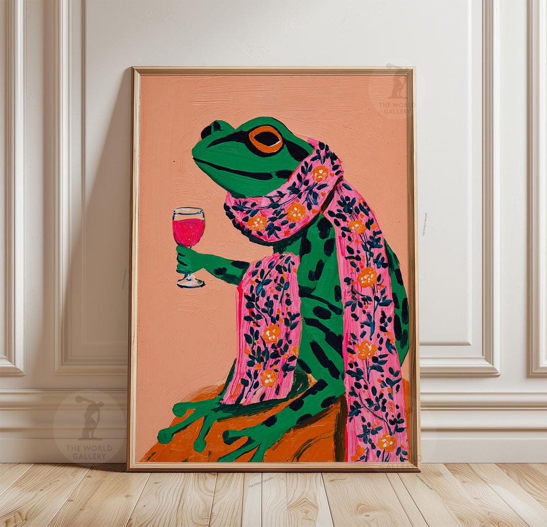 Frog Drinking Wine Poster Print | Whimsical Animal Wall Art | Colourful ...