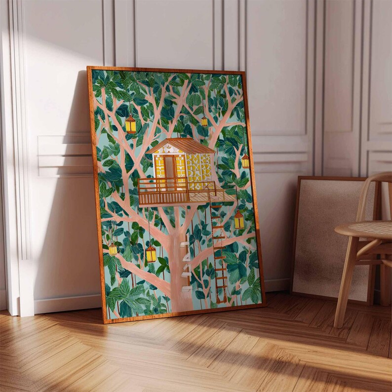 Treehouse Print Tree House Poster, Forest Wall Art Print, Adventure Decor, Kids Room ...