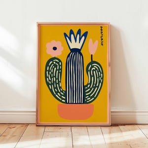 Mexikanisches Kaktus Poster mit japanischem Einfluss, Retro botanische Wandkunst Druck, buntes Wüstenpflanzendekor, moderne minimalistische Kaktuskunst