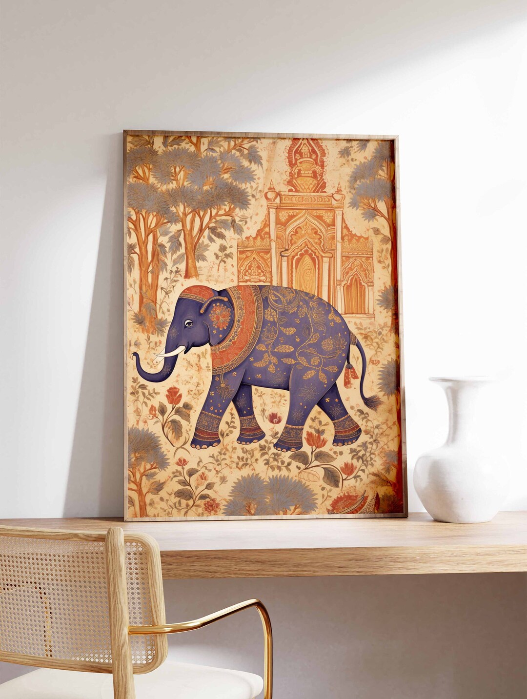Indian Elephant Floral Art Print, Pichwai Style - Etsy