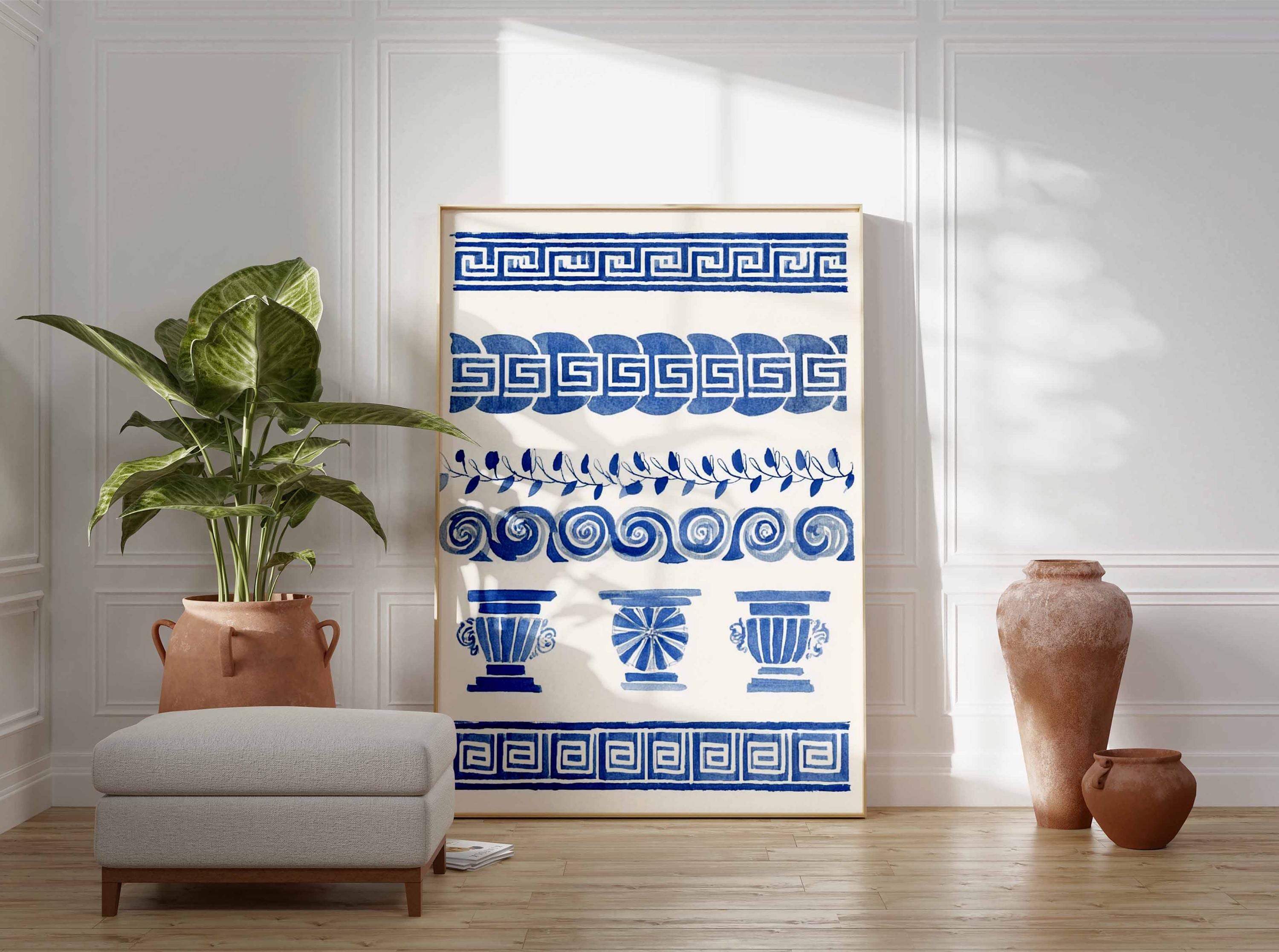 Blue Greek Pattern Art Print, Blue Pattern Wall Art, Hellenic Geometric ...