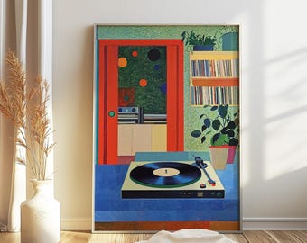 Retro Vinyl Record Store Art Print, Music Room Poster