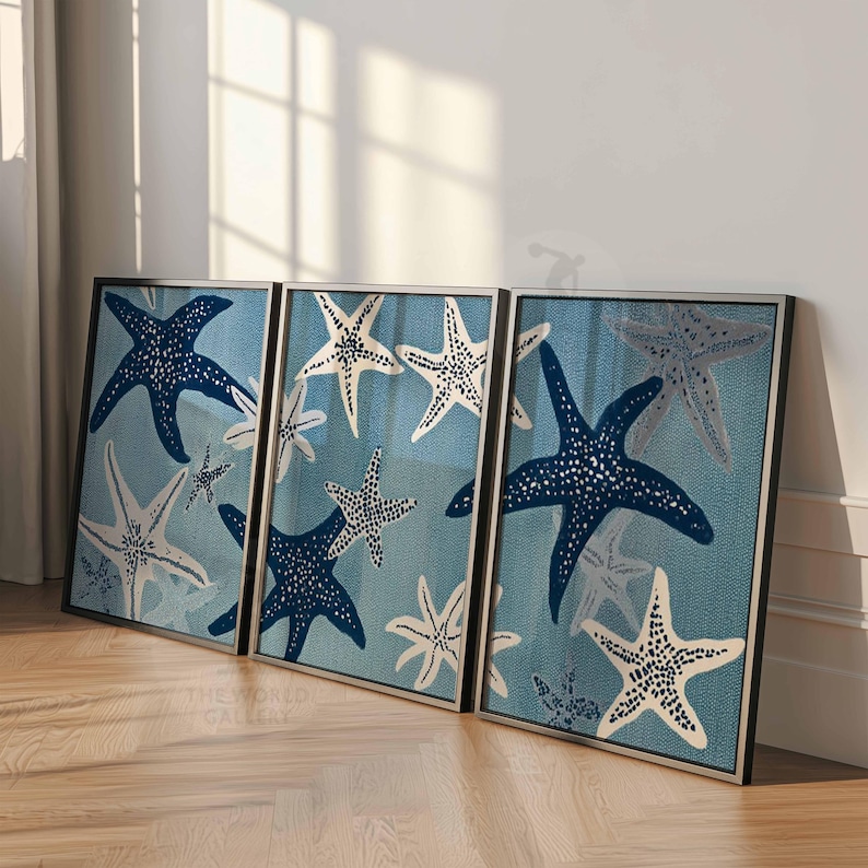 Set of 3 Starfish Wall Art Prints, Coastal Beach Posters, Nautical ...
