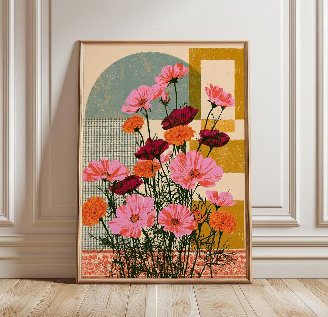 Retro Floral Wall Art | Mid Century Modern Botanical Print | Colorful ...