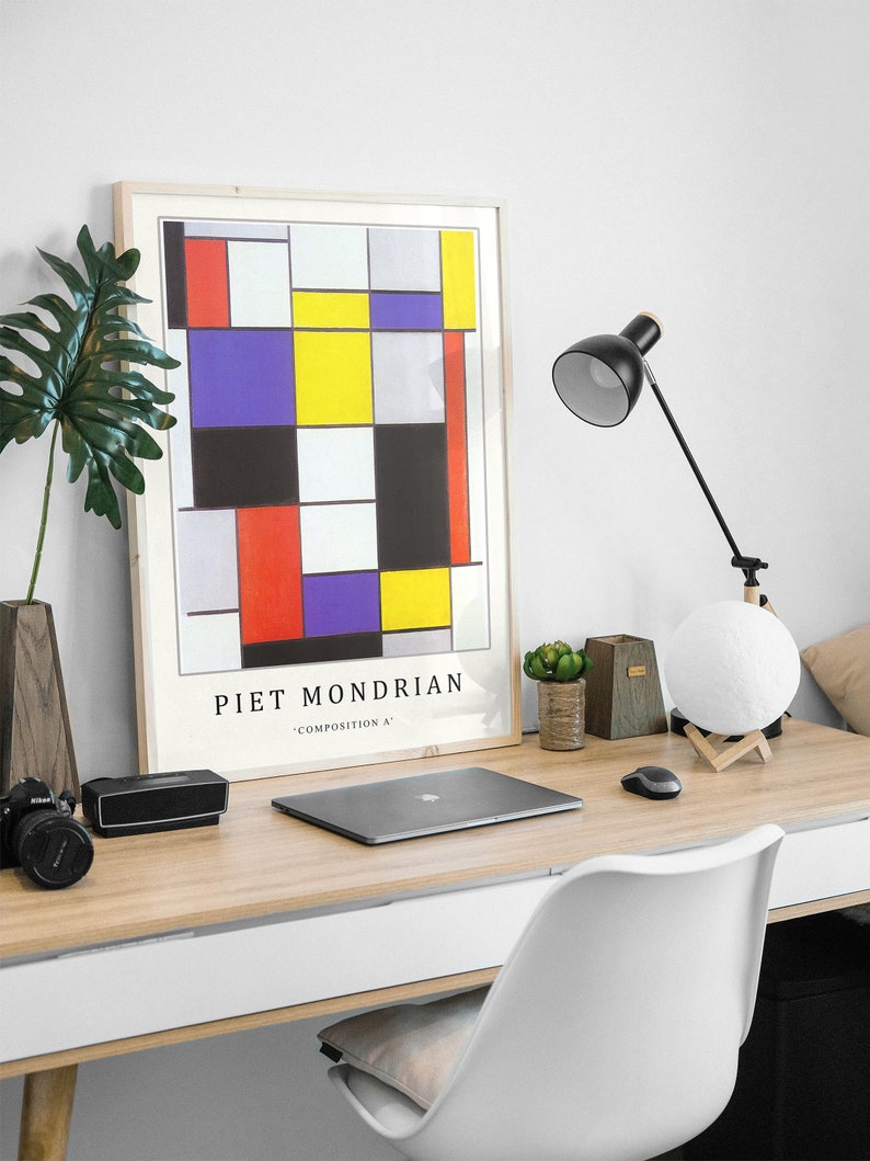 Piet Mondrian Poster, Composition A, Piet Mondrian Art Print, Bauhaus Poster, Abstract Art, Cubism, Modern Art, Gift, A1/A2/A3/A4 image 4