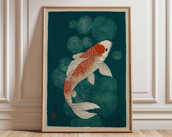 Japanese Koi Fish Art Print, Minimalist Zen Decor