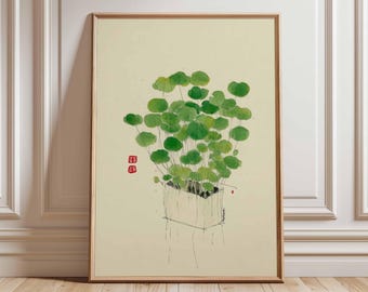 Japanese Lotus Print, Minimalist Ink Wash Painting, Zen Decor