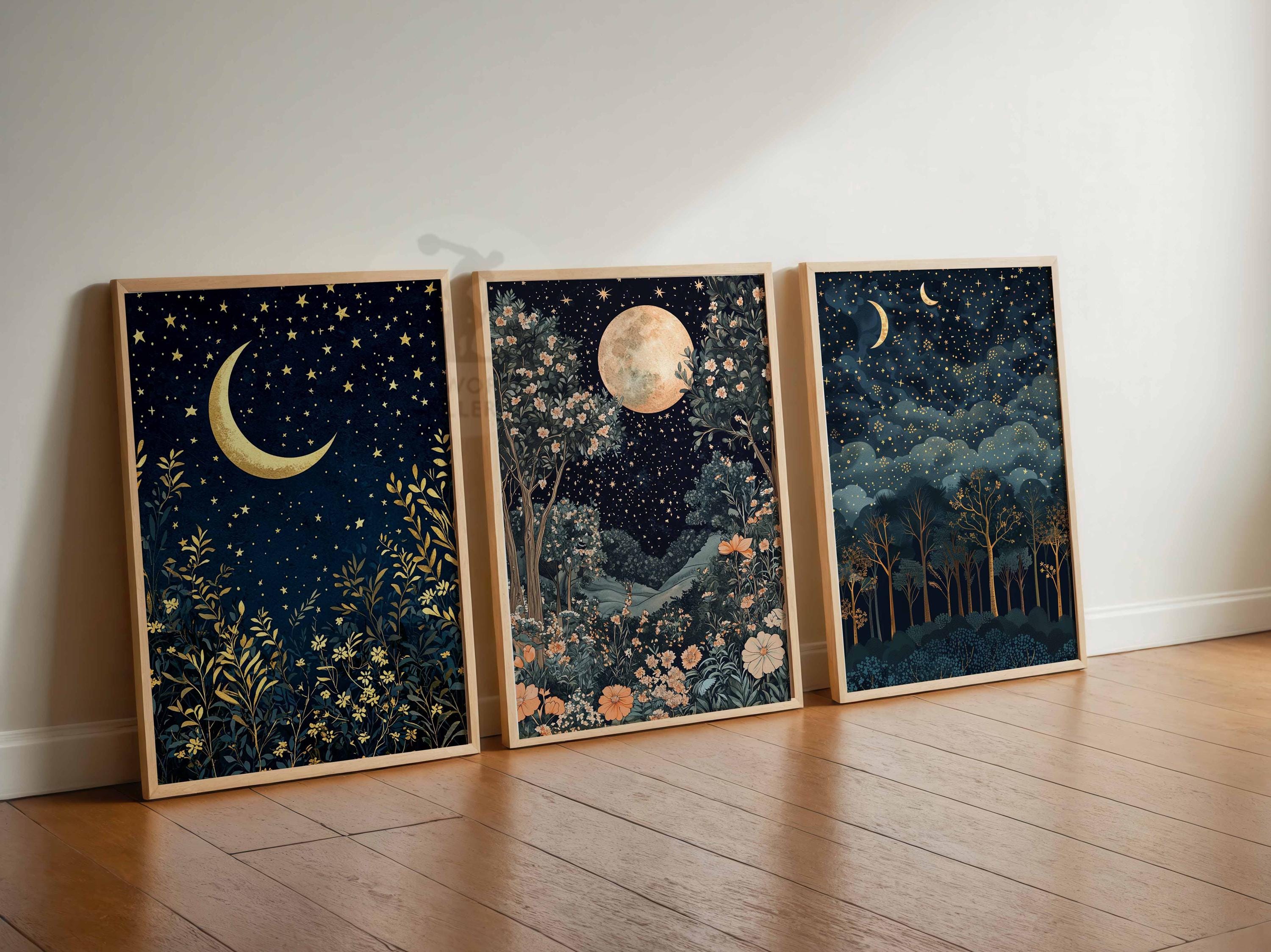 William Morris Set of 3 Posters, Gold Decor, William Morris Print, Moon ...