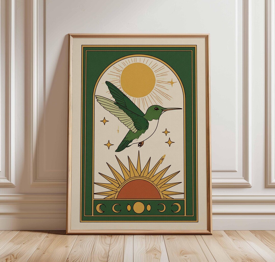Hummingbird Sun and Moon Poster, Vintage Celestial Wall Art - Etsy
