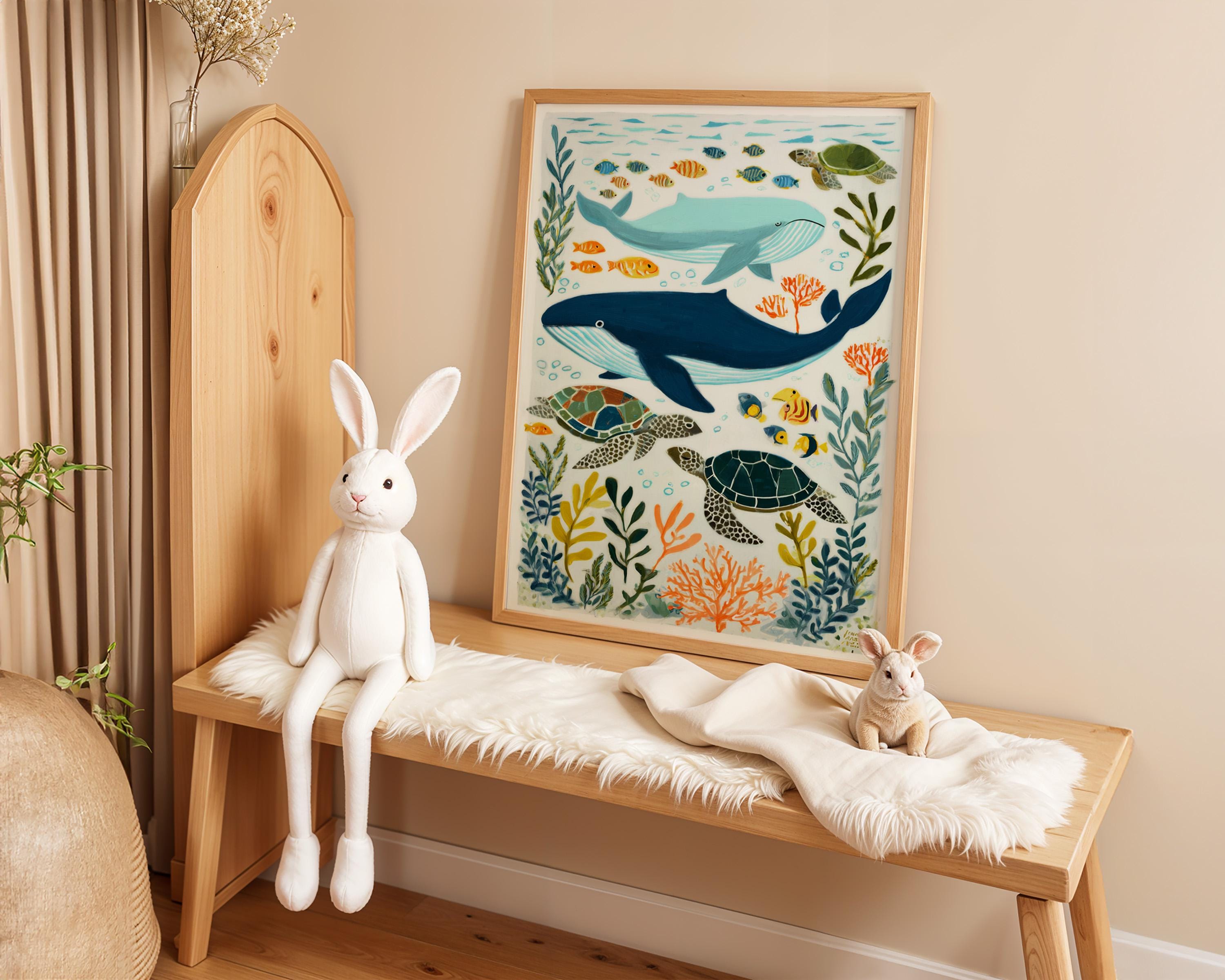 Under the Sea Nursery Wall Art, Ocean Animal Illustration, Whale and ...