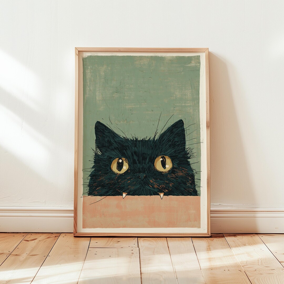 peeking black cat poster, cute cat print, home decor,... Black Cat Poster | Cute Peeking Cat Illustration | Playful Cat Wall Art ...