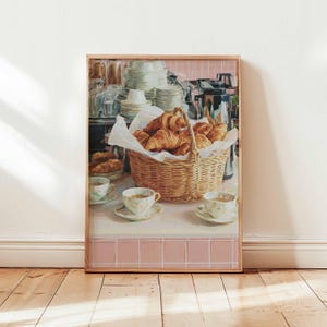 Croissant Poster, Paris Breakfast Wall Art, Foodie Kitchen Decor, Croissant Illustration Gift, French Posters And Prints
