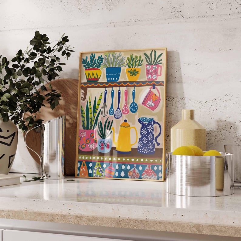 boho kitchen wall decor, kitchen gallery wall art set... Colorful Kitchen Wall Art, Kitchen Decor, Floral Poster, Boho ...