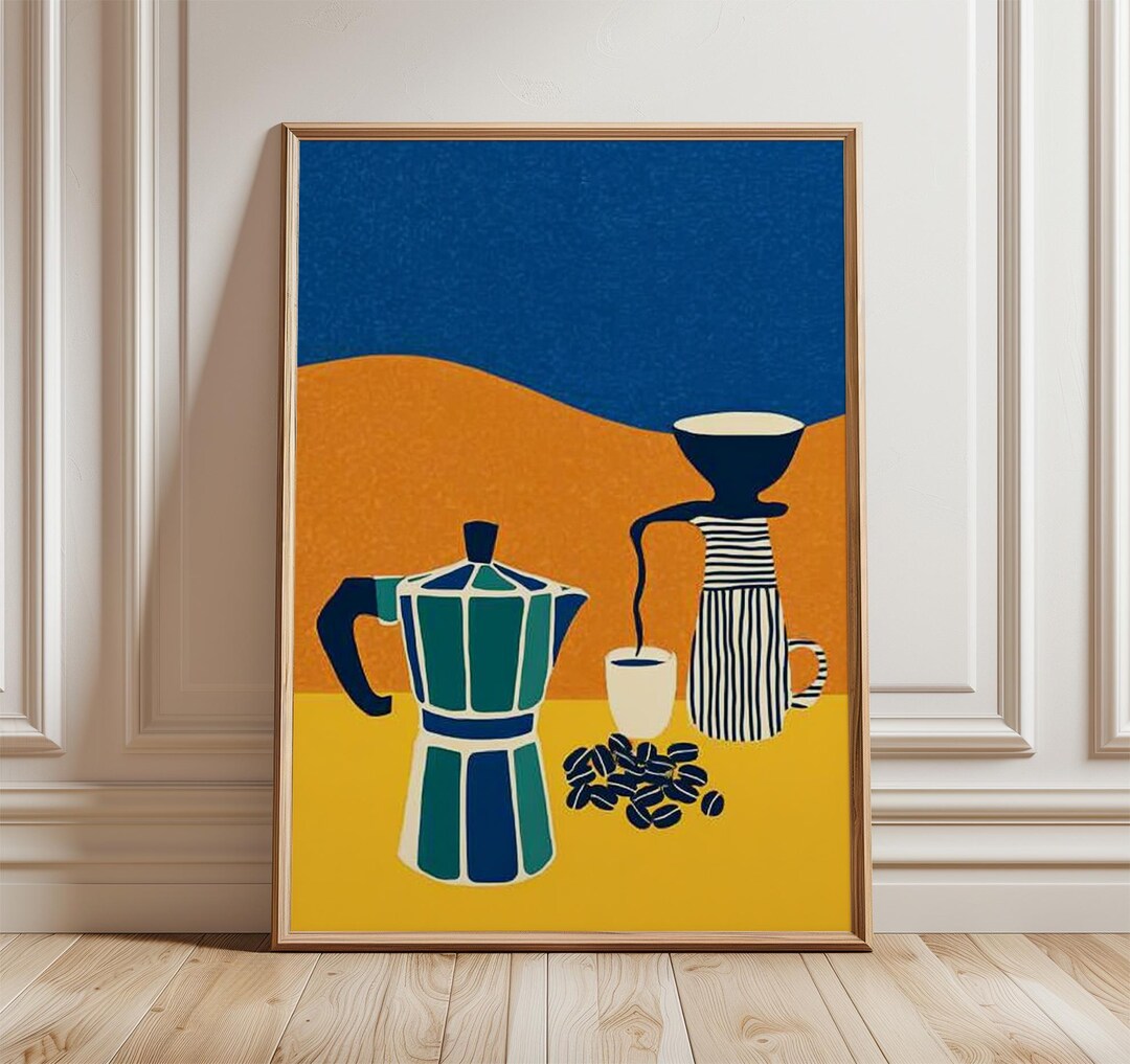Modern Coffee Pot Art Print, Mid Century Kitchen Decor - Etsy