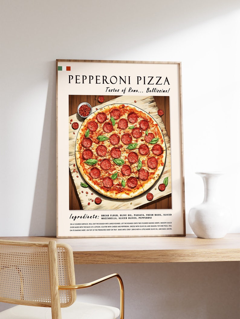 Pepperoni Pizza Poster, Italian Food Kitchen Print - Etsy