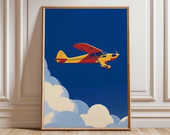 affiche d'avion vintage, art mural aviation, impression de vol rétro