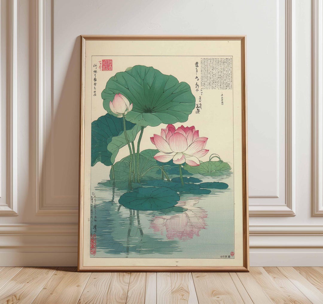 Japanese Lotus Flower Art Print, Woodblock Style, Zen Home Decor - Etsy