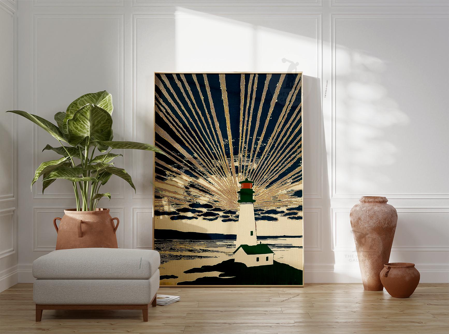 Lighthouse Rays Poster | Coastal Sunburst Illustration | Nautical ...
