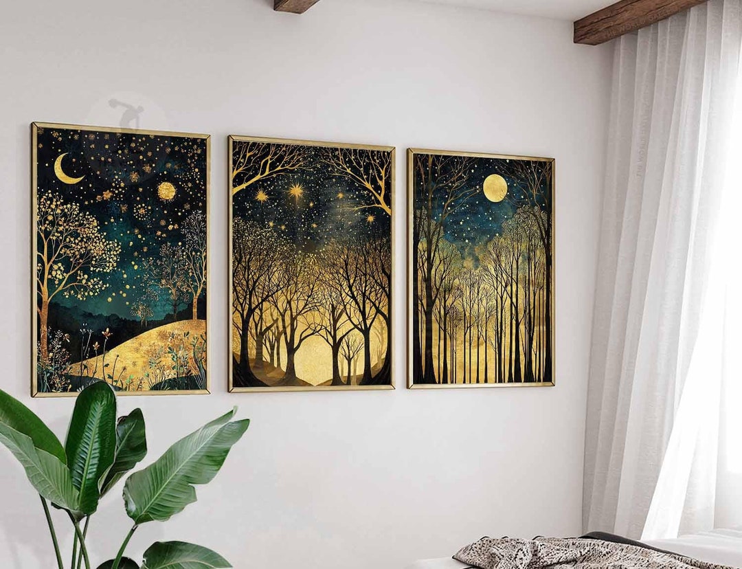 William Morris Set of 3 Posters, Gold Decor, William Morris Print, Moon ...