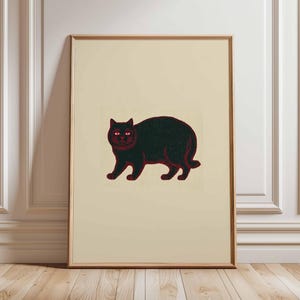Black Cat Poster, Vintage Style Cat Wall Art, Retro Cat Print, Animal Illustration Artwork, Bold Graphic Cat Decor