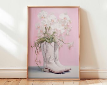 Pink Cowgirl Boots Kunstdruck, Retro Western Dekor