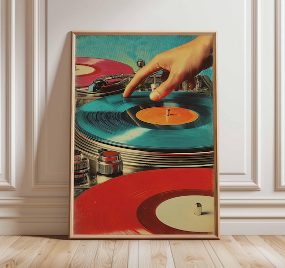 Retro Pop Art Vinyl Record Print, Colorful Turntable Music Poster