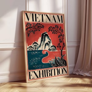 Retro Vietnam Exhibition Poster, Vietnamese Wall Art, Vietnam Gift, Botanical Print, Floral Wall Art, Tropical Decor, Vietnam Decor
