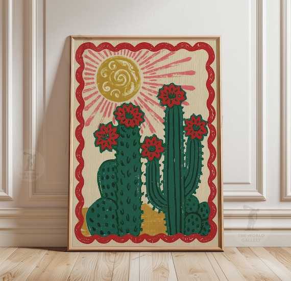 Wsten-Kaktus-Plakat, sdwestliche Volkskunst-Wand-Druck - Etsy.de