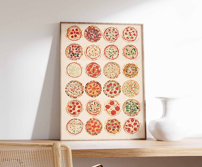 Pizzaposter, Pizzakonst, Köksdekor, Köksaffisch, Matkonst, Italiensk Mataffisch, Italientryck, Italiensk Poster, Matgåva, Mattryck bild 1
