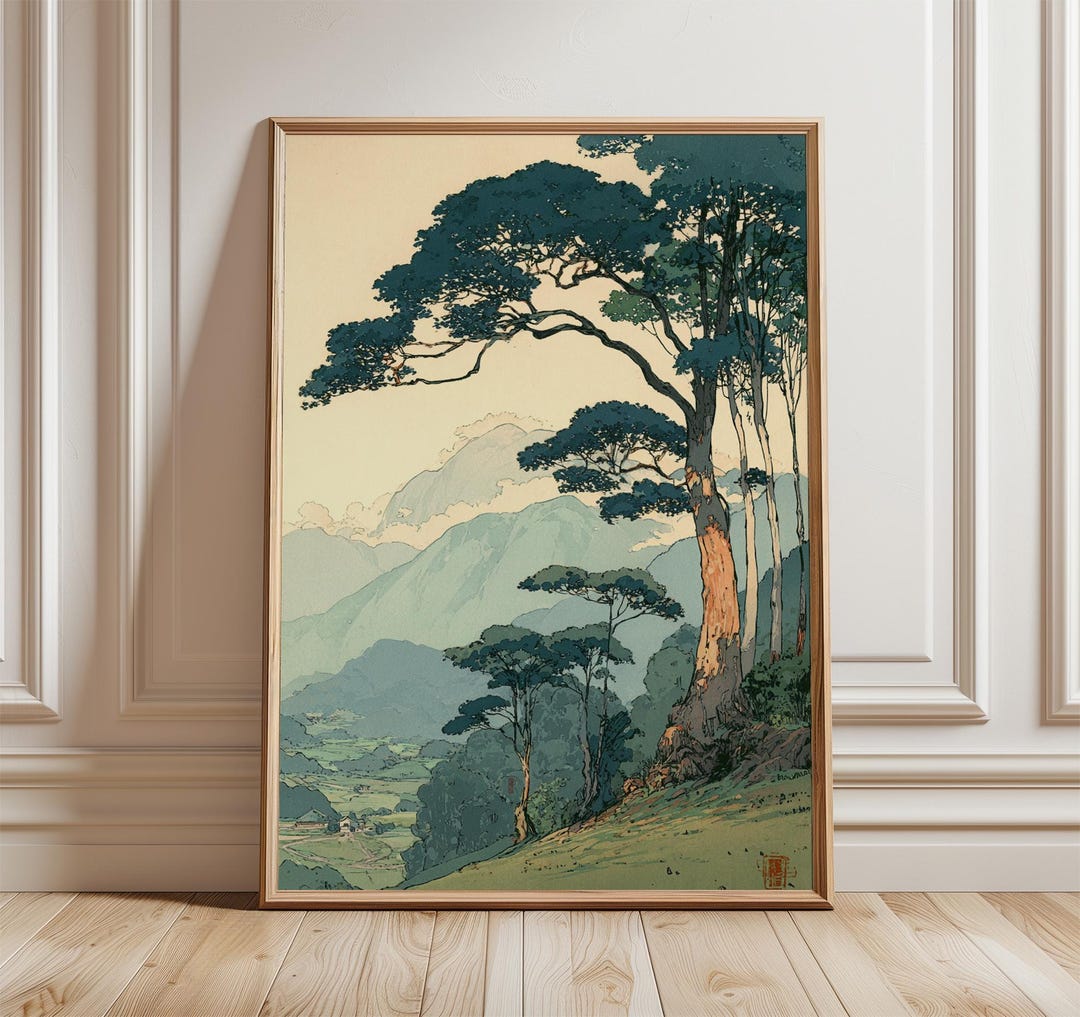 Vintage Japanese Forest Poster, Tranquil Mountain Landscape Wall Art ...