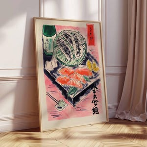 Traditional Japanese Sushi Food Poster, Japanese Cuisine Print, Kitchen Wall Decor, Food Art, Vintage Food Poster, Asian Food Illustration
