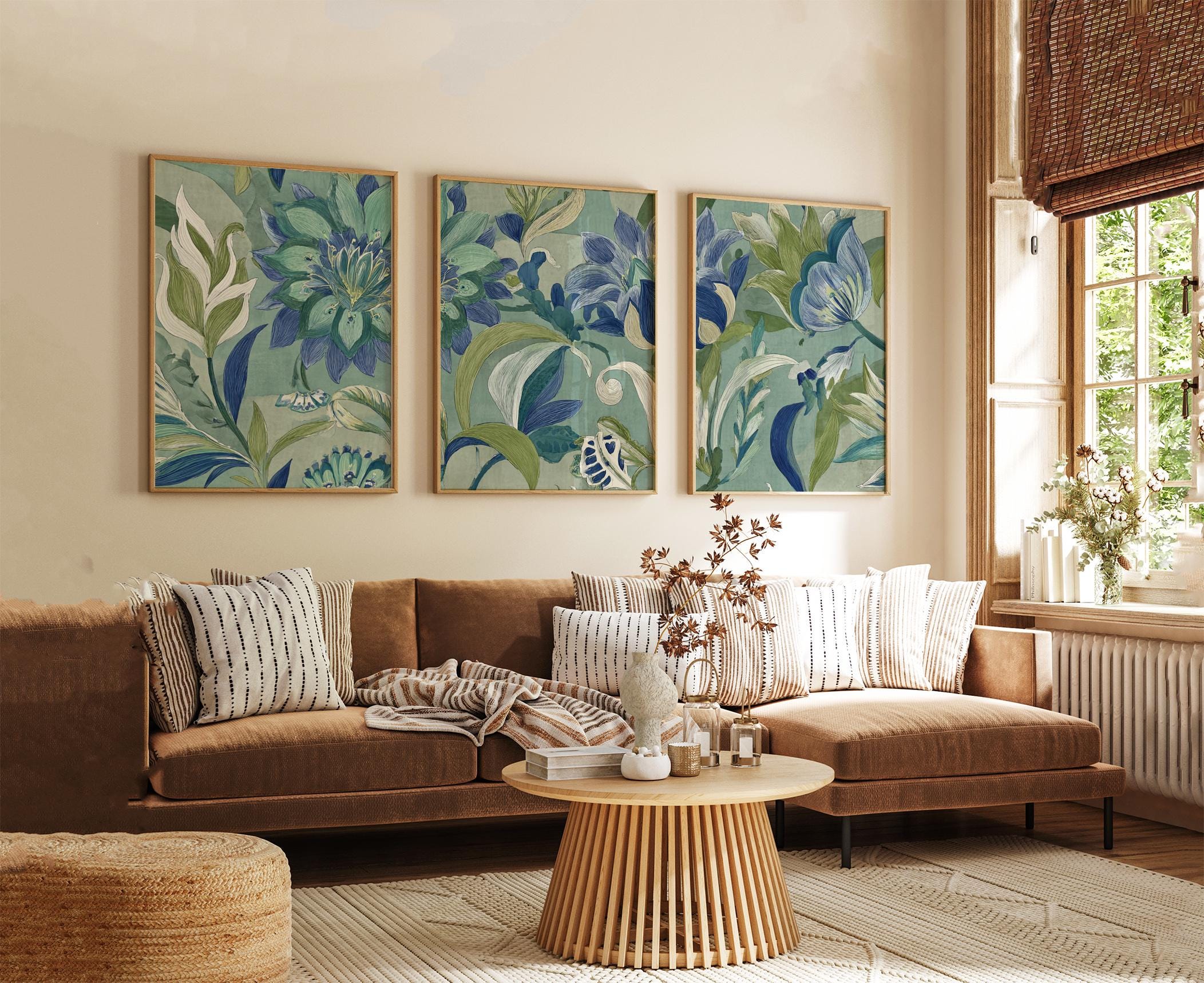 Blue Green Botanical Wall Art Posters Set of 3 | Floral Nature Prints ...