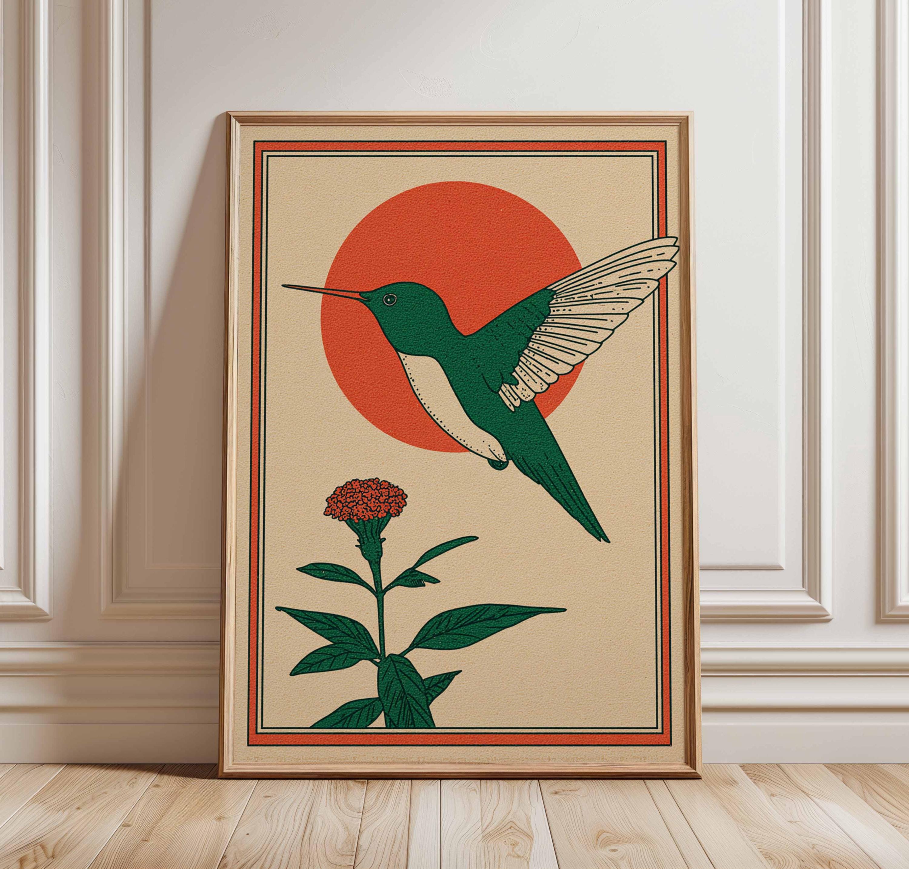 Sun and Moon Hummingbird Poster, Boho Print, Mystical Wall Art, Vintage ...