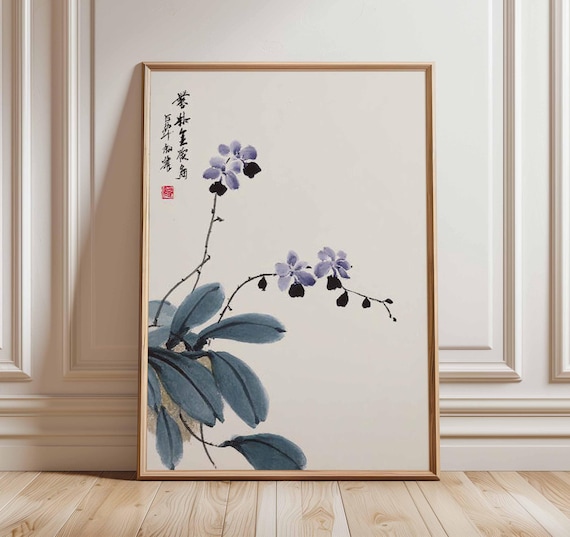 Japanese Orchid Art Print, Minimalist Floral Wabi Sabi Decor - Etsy