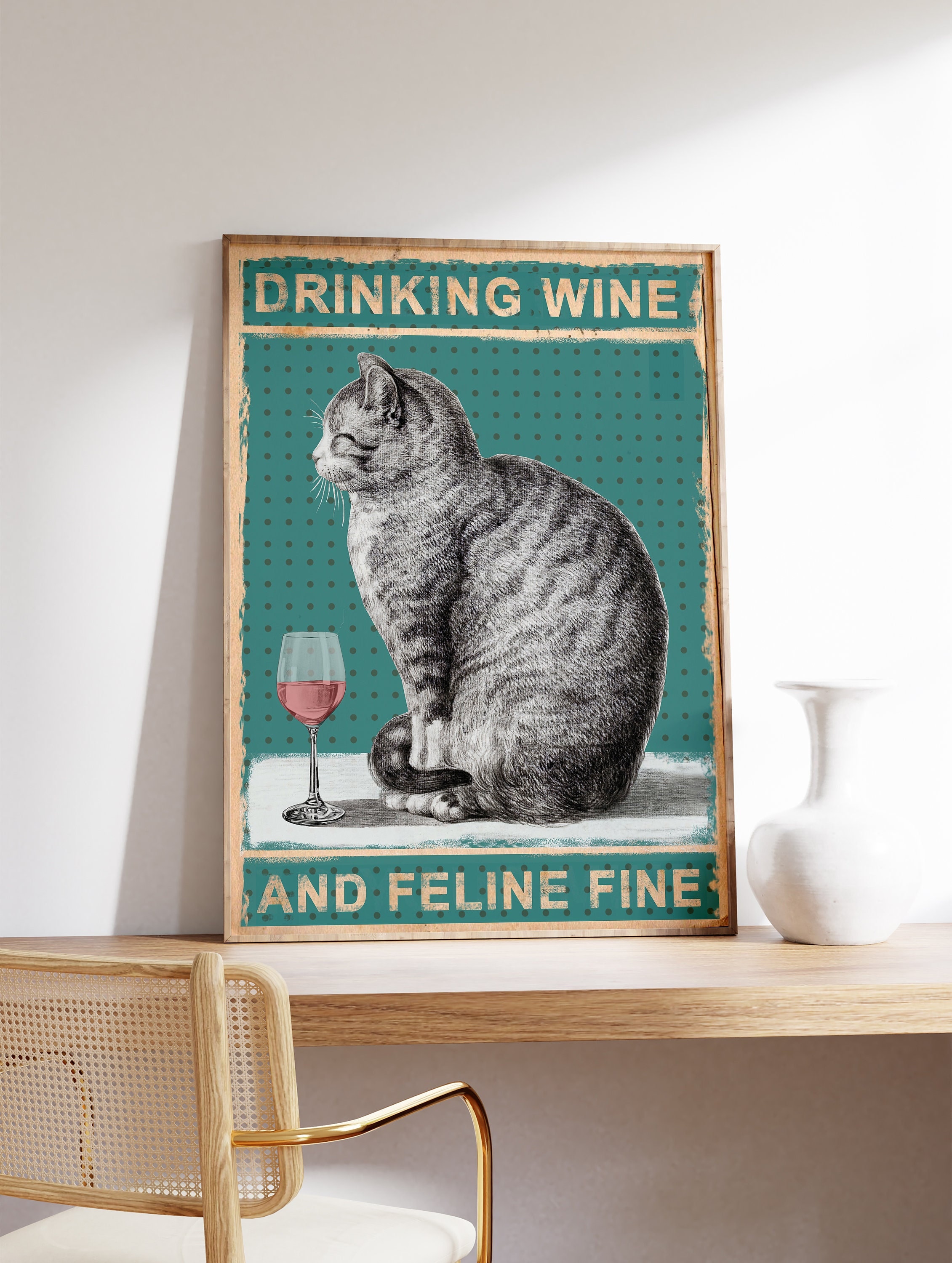 Drinking Wine Cat Art Poster, Funny Animal Print - Etsy